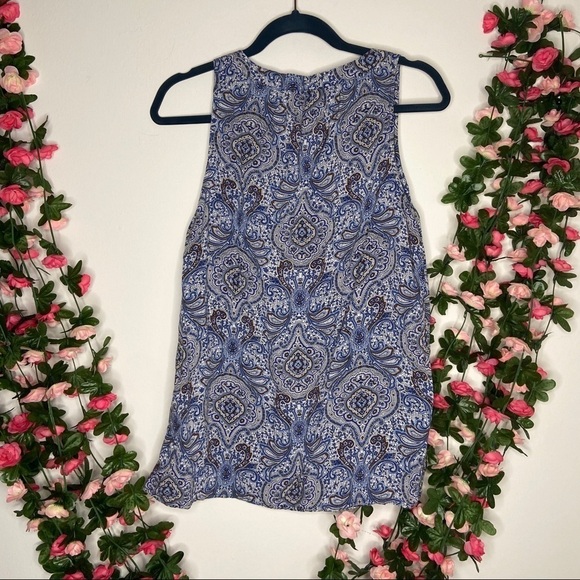 Ava Christine Blue Paisley Tank Top Blouse Medium Brown Boho Eccentric - Picture 4 of 7
